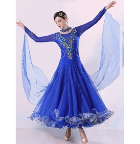 Women's modern Ballroom dance dress white pink blue national standard waltz tango foxtrot smooth senior dance professional competition clothing modern dance skirt performance clothing